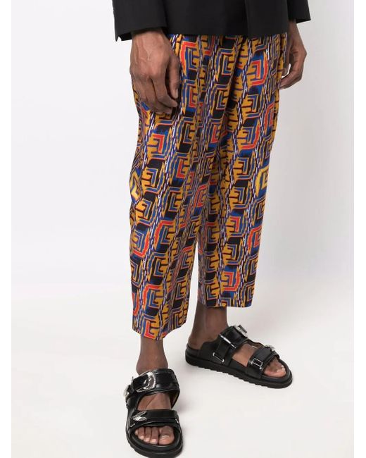 Balmain Blue Graphic-Print Cropped Trousers for men