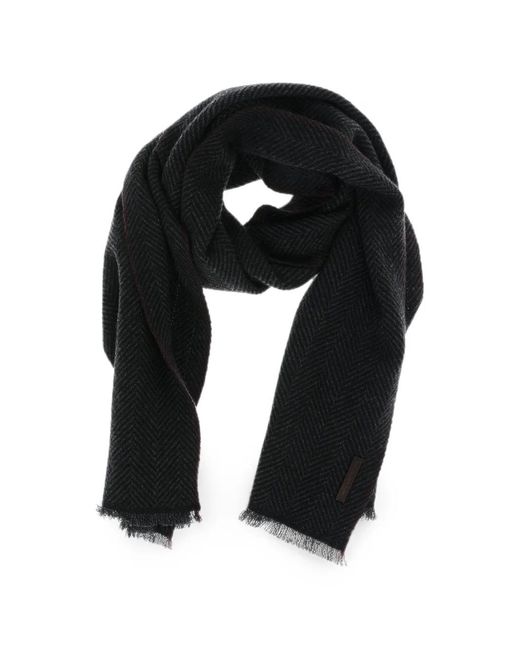 Zegna Black Herringbone-Pattern Cashmere Scarf for men