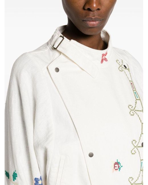 Forte Forte White Motif-embroidered Denim Jacket