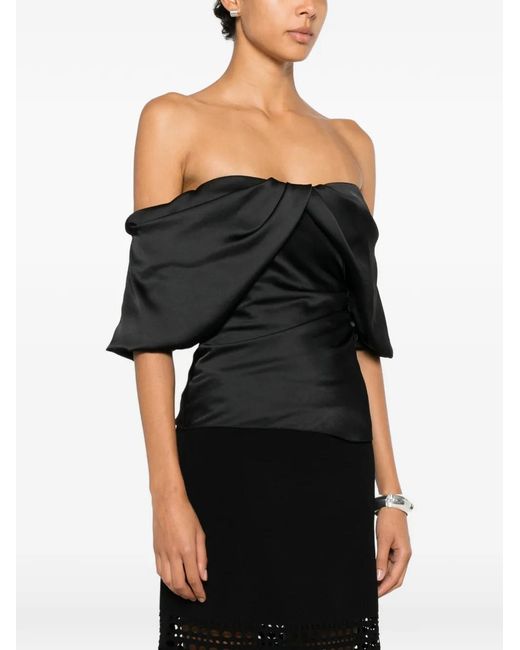 McQueen Black Off-The-Shoulder Draped Top