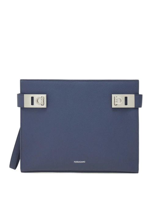 Bolso de mano de piel con hebilla Gancini Ferragamo de hombre de color Blue