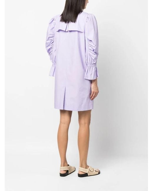 Karl Lagerfeld Purple Puff-sleeve Organic-cotton Shirt Dress