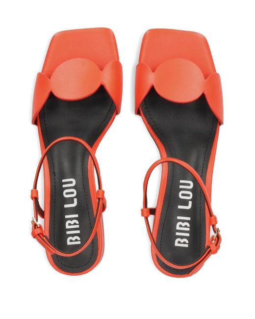 Bibi Lou Red Block-Heel Round-Embellishments Heeled Sandals
