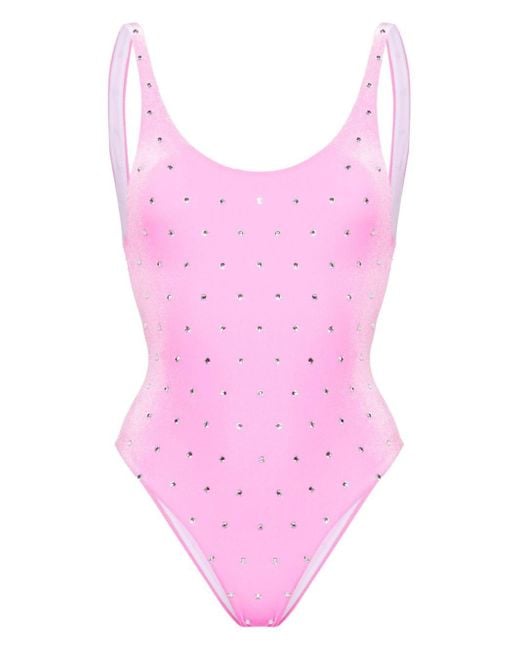 DSquared² Pink Samt-Badeanzug mit Kristallverzierung