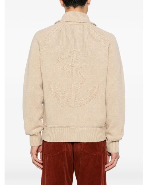 Sebago Natural Anchor-Intarsia Zip-Up Cardigan