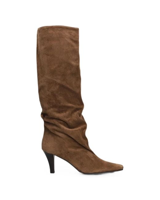 The Seller Brown Suede Square-Toe Knee-High Boots