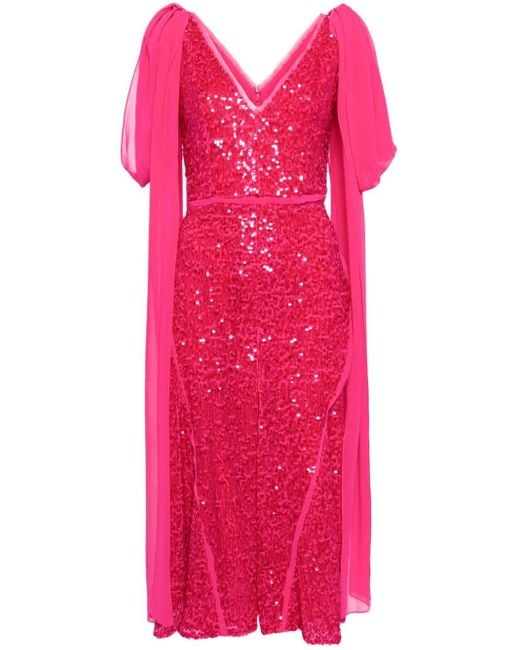 Erdem Pink Paillettenkleid mit drapierter Schulter