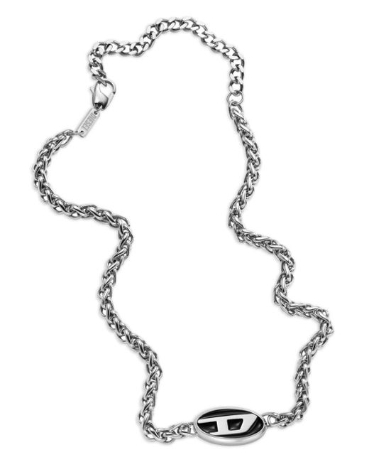 DIESEL White Halskette mit Logo-Anhänger