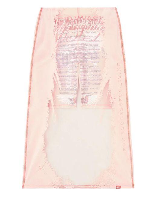 DIESEL Pink Mehrlagiger Midi-Rock Mit Text-Print