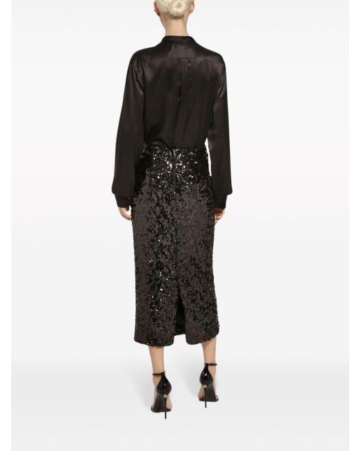 Dolce & Gabbana Black Wadenlanges Kleid mit Pailletten