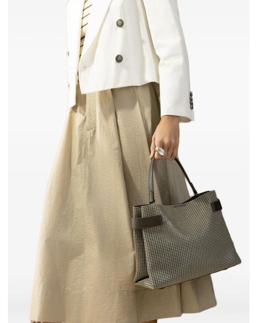 Brunello Cucinelli Gray Essence Sparkling Net Top-Handle Bag