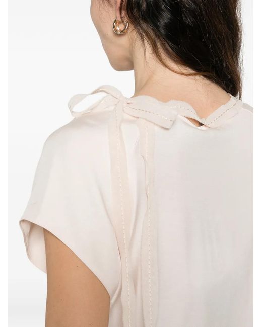 Pinko White T-Shirt With Side Bow On The Neck