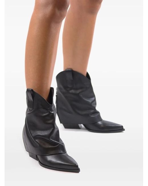 Notabene Black Calf Leather Pointed Heel Boots