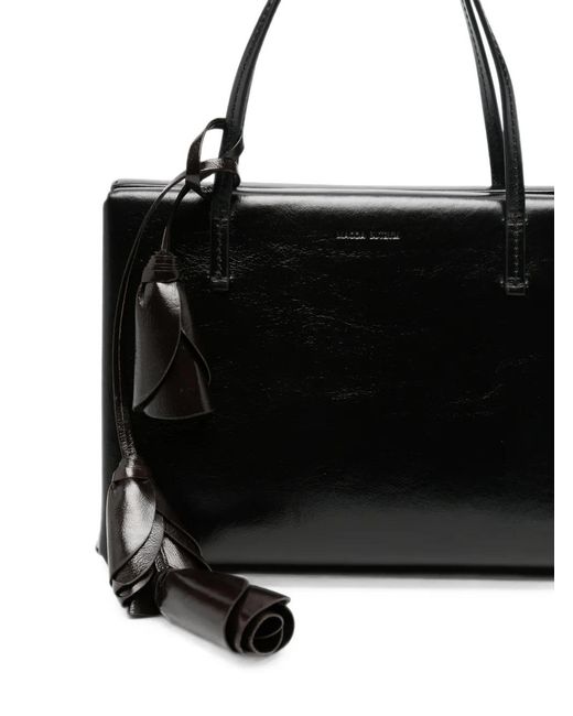 Magda Butrym Black Flower-Pendant Leather Tote Bag
