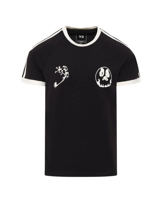 Y-3 Black Skull-Print 3-Stripes T-Shirt for men