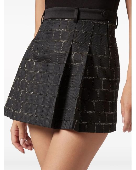 Philipp Plein Black Sartorial Pleated Jacquard Miniskirt