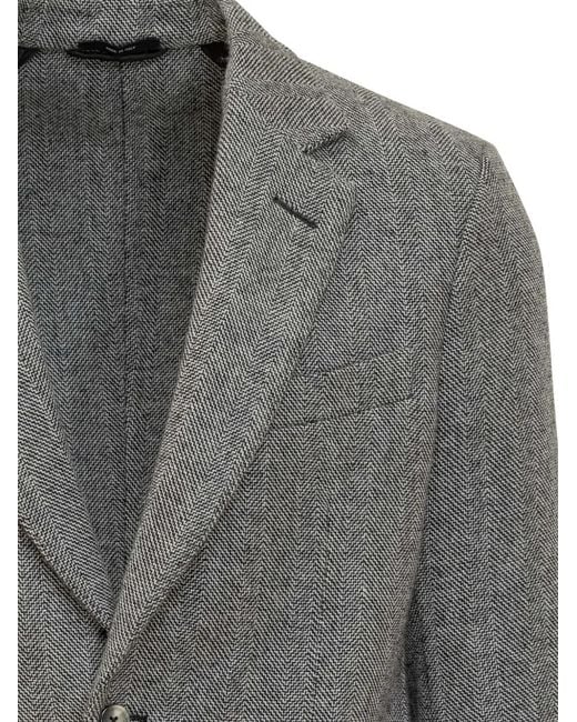 Blazer Monopetto Con Motivo Chevron di Tom Ford in Gray da Uomo