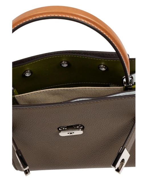 Tory Burch Brown Lee Radziwill Pebbled Leather Bag