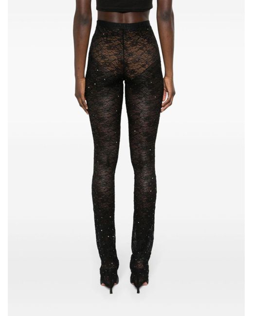 Alessandra Rich Black Floral-lace Semi-sheer leggings