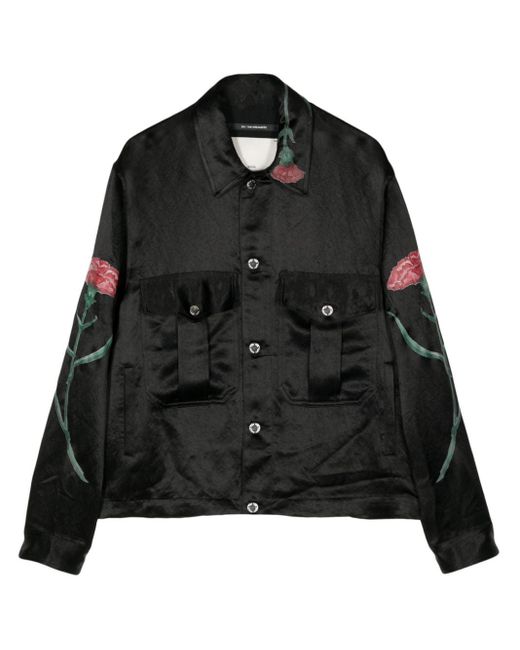 Song For The Mute Black Falling Flowers Satin Military Jacket for men