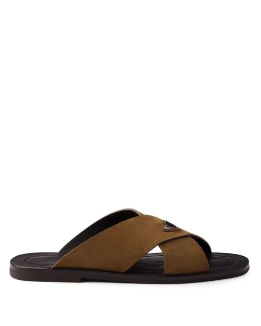 Prada Suede crisscross slides ★関税込 Dark Brown Suede crisscross slides | PRADA