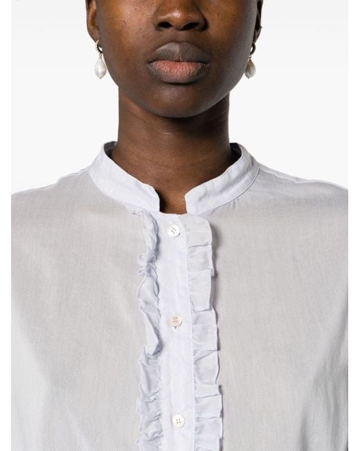 Forte Forte White Granddad–Collar Shirt With Ruffles