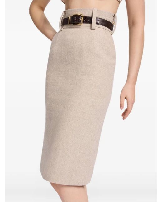 Elie Saab White Belted Pencil Midi Skirt