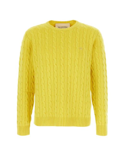 Valentino Garavani Yellow Vlogo Cable-Knit Sweater for men