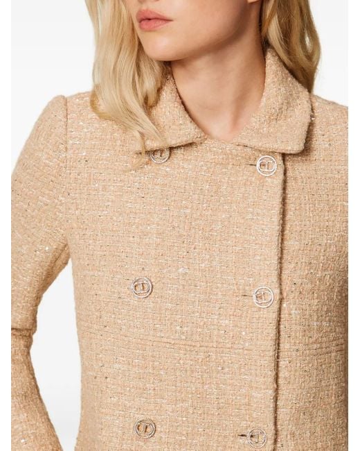 Twinset Natural Sequin-Embellished Bouclé Coat
