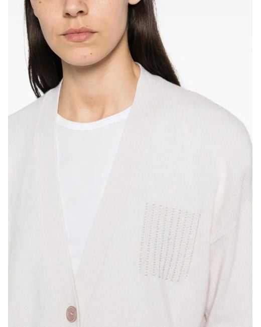 Peserico White Bead-Embellished V-Neck Cardigan