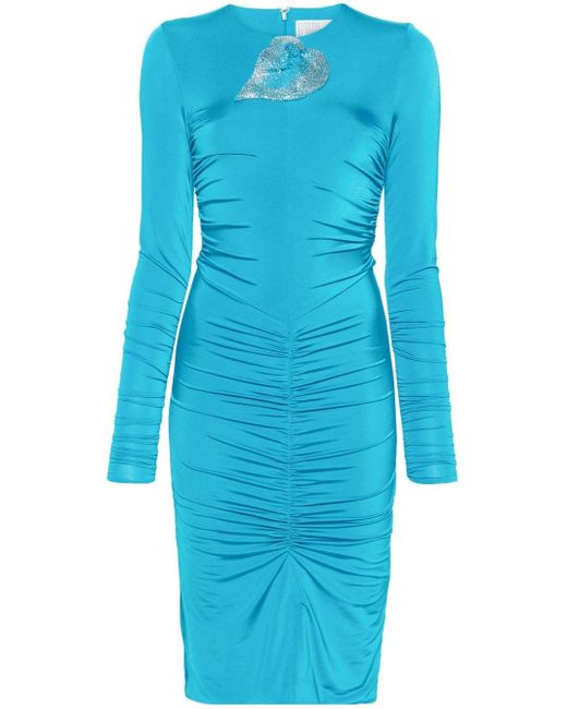 GIUSEPPE DI MORABITO Blue Floral-appliqué Ruched Dress