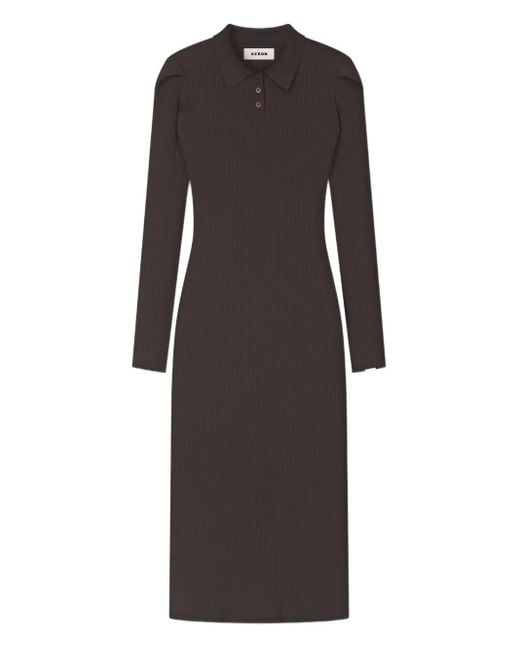 Robe Mi-Longue En Maille Nervurée À Col Polo Aeron en coloris Black