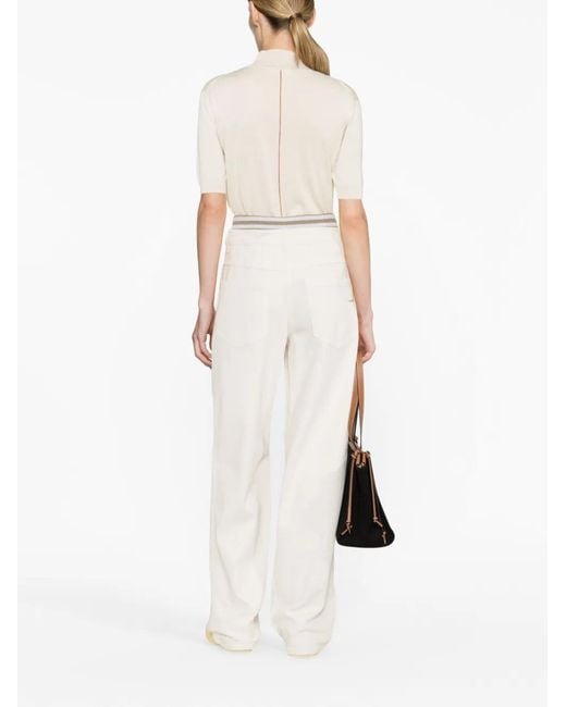 Brunello Cucinelli White Striped-Waistband Wide-Leg Jeans