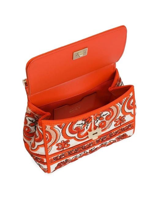 Dolce & Gabbana Red Small Sicily Handbag With Majolica Embroidery