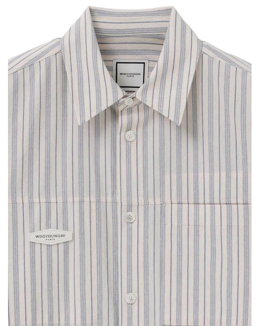 Wooyoungmi Gray Striped Embroidered Shirt for men