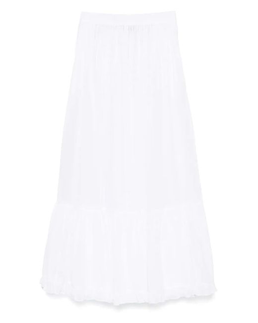Pink White Pleated Ruffled Maxi Skirt