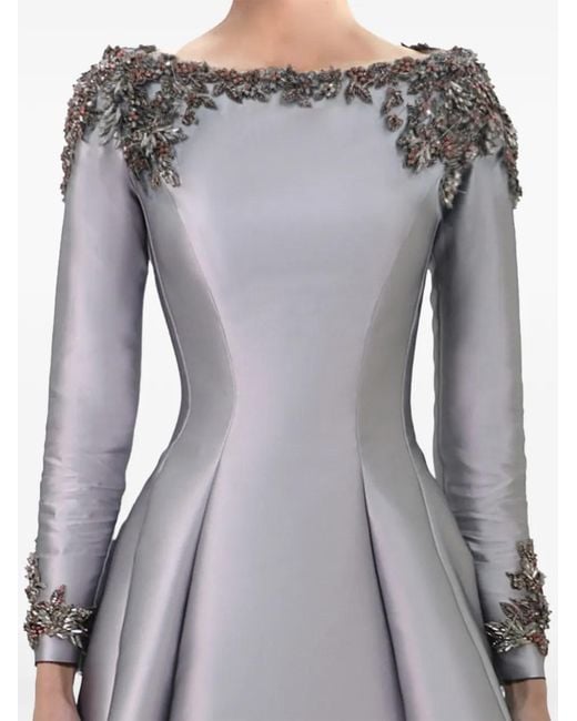 Gemy Maalouf Gray Beaded Mikado Dress