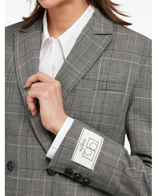 Ports 1961 Gray Double-Breasted Checked Blazer