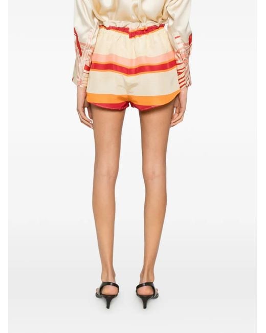 Raquel Diniz Pink Striped Paperbag-Waist Shorts