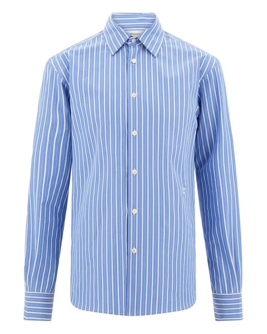 Ferragamo Blue Striped Button Poplin Shirt for men