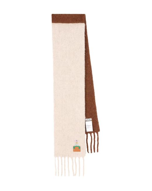 Sciarpa Bicolore Con Ricamo di Loewe in White