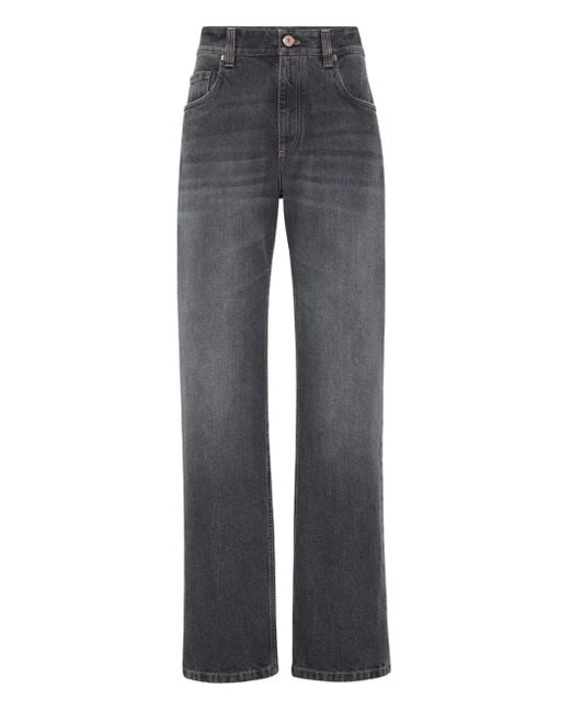 Brunello Cucinelli Jeans Met Riemlussen in het Gray