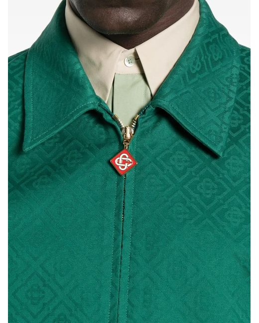 Casablanca Green Monogram-Jacquard Zip-Front Overshirt for men