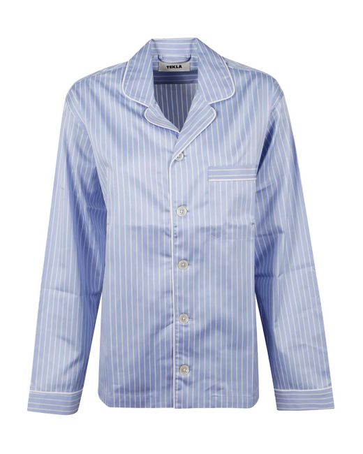 Tekla Blue Haut De Pyjama À Rayures