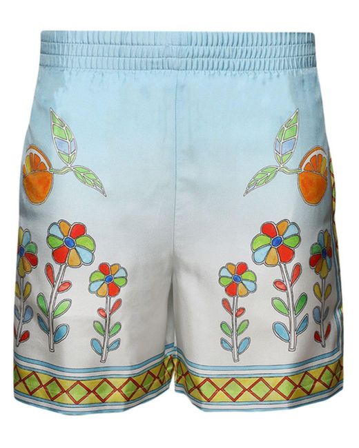 Casablancabrand Blue Floral-print Silk Shorts for men