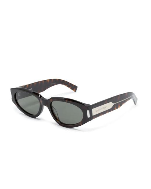 Saint Laurent Gray Tortoiseshell-Effect Oval-Frame Sunglasses