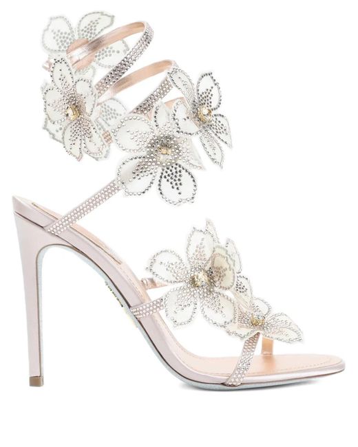 Rene Caovilla White Floral-Embellished Sandals