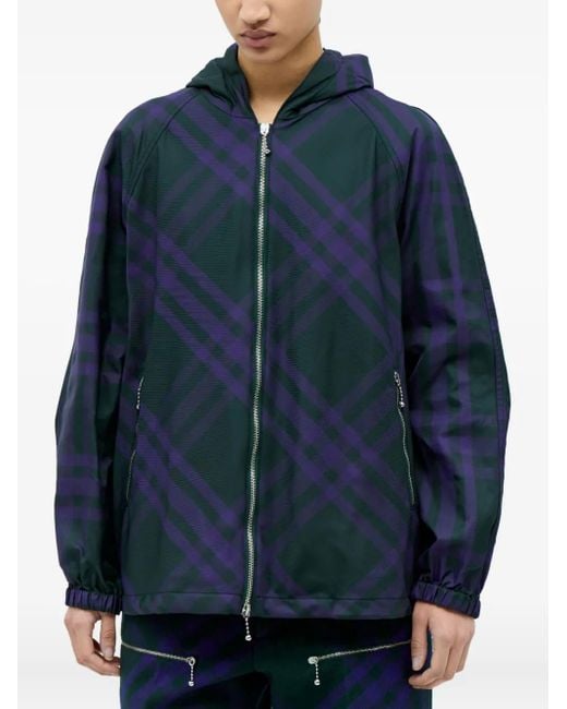 Burberry Blue Hooded Plaid Jacket