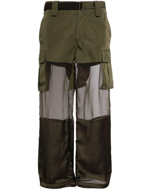 Sacai Green Sheer-panel Cargo Trousers