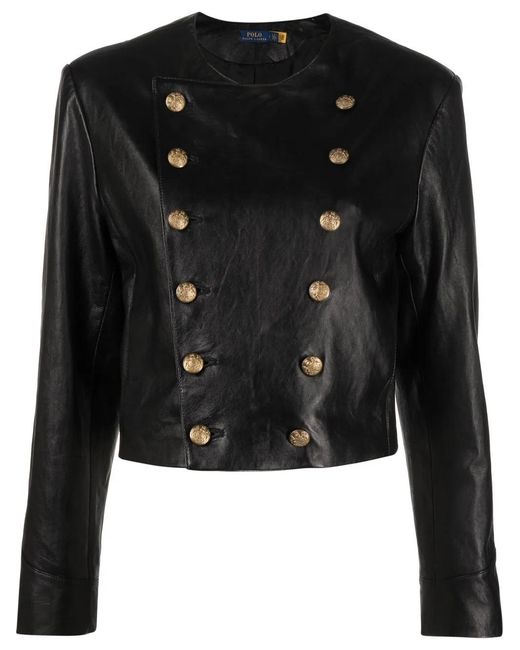 Polo Ralph Lauren Black Double-Breasted Leather Jacket